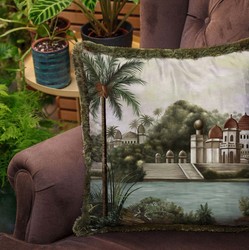 Luxus Designer Deko Kissen Palast Mehrfarbig Grün Luxury Designer Decorative Pillow Palace Multicolored Green