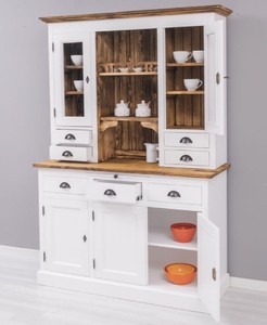 Casa Padrino Landhausstil Esszimmerschrank Weiß / Braun 137 x 50 x H. 197 cm - Massivholz Küchenschrank - Esszimmer Möbel im Landhausstil - Landhausstil Esszimmer Einrichtung