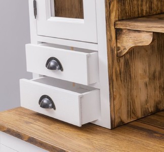 Casa Padrino Landhausstil Esszimmerschrank Weiß / Braun 137 x 50 x H. 197 cm - Massivholz Küchenschrank - Esszimmer Möbel im Landhausstil - Landhausstil Esszimmer Einrichtung