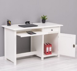 Casa Padrino bureau de style campagnard blanc 130 x 60 x H. 78 cm - Secrétaire en bois massif de style campagnard - Meuble de bureau - Meuble de style campagnard