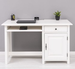 Casa Padrino bureau de style campagnard blanc 130 x 60 x H. 78 cm - Secrétaire en bois massif de style campagnard - Meuble de bureau - Meuble de style campagnard