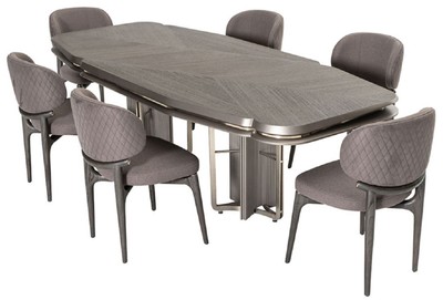 Casa Padrino set da pranzo di lusso grigio / argento - 1 Tavolo da pranzo di lusso e 6 Sedie da pranzo di lusso - Mobili per sala da pranzo - Mobili di lusso - Arredi di lusso