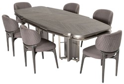 Luxus Esszimmer Set Esstisch und 6 Stühle Grau Silber Luxury Dining Room Set Dining Table and 6 Chairs Gray Silver