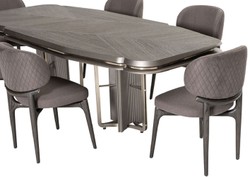 Luxus Esszimmer Set Esstisch und 6 Stühle Grau Silber Luxury Dining Room Set Dining Table and 6 Chairs Gray Silver