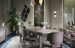 Luxus Esszimmer Set Esstisch und 6 Stühle Grau Silber Luxury Dining Room Set Dining Table and 6 Chairs Gray Silver