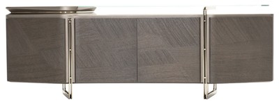 Casa Padrino credenza di lusso grigio / argento 250 x 50 x A. 86 cm - Armadio in legno massello con 4 ante e piano in vetro - Mobile di lusso - Mobile hotel - Arredamento di lusso