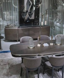 Casa Padrino buffet de luxe gris / argent 250 x 50 x H. 86 cm - Armoire en bois massif avec 4 portes et dessus en verre - Meuble de luxe - Meuble d'hôtel - Ameublement de luxe