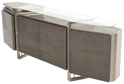Casa Padrino buffet de luxe gris / argent 250 x 50 x H. 86 cm - Armoire en bois massif avec 4 portes et dessus en verre - Meuble de luxe - Meuble d'hôtel - Ameublement de luxe