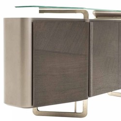 Casa Padrino buffet de luxe gris / argent 250 x 50 x H. 86 cm - Armoire en bois massif avec 4 portes et dessus en verre - Meuble de luxe - Meuble d'hôtel - Ameublement de luxe