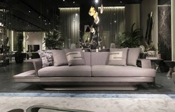 Casa Padrino luxury sofa gray / silver 290 x 94 x H. 76 cm - Living room sofa - Hotel sofa - Living room furniture - Living room furnishings - Hotel furniture - Luxury furniture