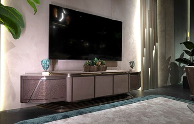 Casa Padrino luxury TV cabinet gray / gold 251 x 50 x H. 58 cm - Solid wood sideboard with 5 doors - Living room furniture - Luxury furniture - Luxury furnishings