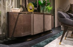 Casa Padrino credenza di lusso grigio / oro 251 x 50 x A. 86 cm - Armadio in legno massello con 4 ante - Mobile di lusso - Mobile hotel - Arredamento di lusso