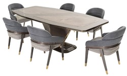 Luxus Massivholz Esstisch Küchentisch Grau Gold Luxury Solid Wood Dining Table Kitchen Table Gray Gold