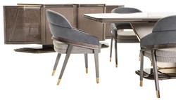 Casa Padrino luxury dining room set blue / gray / gold - 1 Luxury Dining Table & 6 Luxury Dining Chairs - Dining room furniture - Luxury furniture - Luxury furnishings