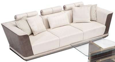 Casa Padrino luxury sofa cream / gray / gold 280 x 98 x H. 85 cm - Living room sofa - Hotel sofa - Living room furniture - Living room furnishings - Hotel furniture - Luxury furniture