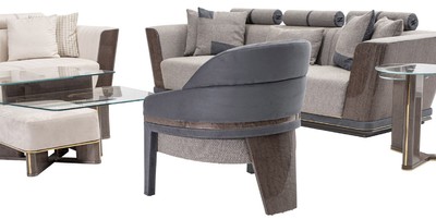 Casa Padrino Luxus Sofa Grau / Blau / Gold 280 x 98 x H. 85 cm - Wohnzimmer Sofa - Hotel Sofa - Wohnzimmer Möbel - Wohnzimmer Einrichtung - Hotel Möbel - Luxus Möbel - Luxus Einrichtung