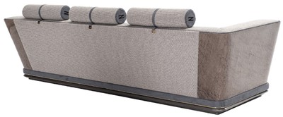 Casa Padrino Luxus Sofa Grau / Blau / Gold 280 x 98 x H. 85 cm - Wohnzimmer Sofa - Hotel Sofa - Wohnzimmer Möbel - Wohnzimmer Einrichtung - Hotel Möbel - Luxus Möbel - Luxus Einrichtung