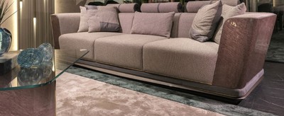 Casa Padrino Luxus Sofa Grau / Blau / Gold 280 x 98 x H. 85 cm - Wohnzimmer Sofa - Hotel Sofa - Wohnzimmer Möbel - Wohnzimmer Einrichtung - Hotel Möbel - Luxus Möbel - Luxus Einrichtung