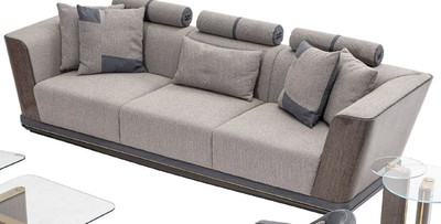 Casa Padrino luxury sofa gray / blue / gold 280 x 98 x H. 85 cm - Living room sofa - Hotel sofa - Living room furniture - Living room furnishings - Hotel furniture - Luxury furniture