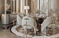 Casa Padrino conjunto de comedor de lujo gris / gris oscuro / cobre - 1 Mesa de comedor de lujo y 8 Sillas de comedor de lujo - Muebles de comedor - Muebles de lujo - Interiores de lujo