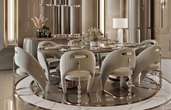 Casa Padrino conjunto de comedor de lujo gris / gris oscuro / cobre - 1 Mesa de comedor de lujo y 8 Sillas de comedor de lujo - Muebles de comedor - Muebles de lujo - Interiores de lujo