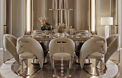 Casa Padrino conjunto de comedor de lujo gris / gris oscuro / cobre - 1 Mesa de comedor de lujo y 8 Sillas de comedor de lujo - Muebles de comedor - Muebles de lujo - Interiores de lujo