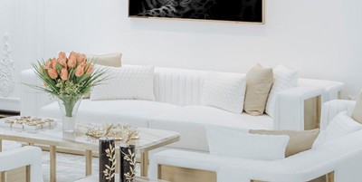 Casa Padrino canapé de luxe blanc / or 290 x 98 x H. 72 cm - Canapé de salon - Canapé d'hôtel - Meuble de salon - Meuble d'hôtel - Meuble de luxe - Ameublement de luxe