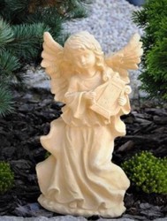 Casa Padrino Art Nouveau Garden Decoration Sculpture Angel Beige 22 x 15 x H. 39 cm - Elegant Garden Decoration Stone Figure - Baroque & Art Nouveau Garden Decoration Accessories