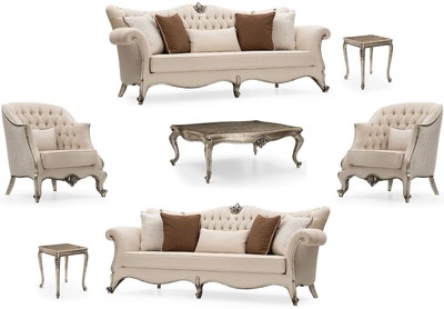 Luxus Barock Wohnzimmer Möbel Set Sofas Sessel Couchtisch Beistelltische Luxury Baroque Living Room Furniture Set Sofas Armchairs Coffee Table Side Tables