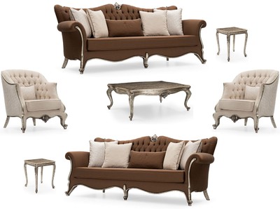 Luxus Barock Wohnzimmer Möbel Set Sofas Sessel Couchtisch Beistelltische Luxury Baroque Living Room Furniture Set Sofas Armchairs Coffee Table Side Tables