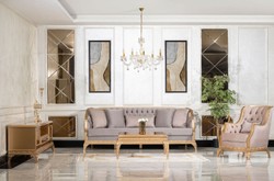 Luxus Barock Wohnzimmer Möbel Set Sofas Sessel Couchtisch Beistelltische Luxury Baroque Living Room Furniture Set Sofas Armchairs Coffee Table Side Tables