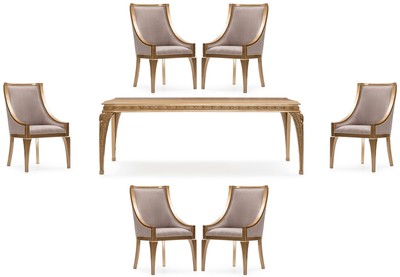 Casa Padrino conjunto de comedor barroco de lujo gris / oro - 1 Mesa de Comedor Barroco y 6 Sillas de Comedor Barrocos - Muebles de comedor de lujo estilo barroco