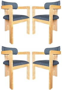 Casa Padrino ensemble de 4 chaises de salle à manger de luxe avec accoudoirs bleu / naturel 56 x 54 x H. 82 cm - Meuble salle à manger - Meuble restaurant - Meuble en bois massif - Meuble de luxe