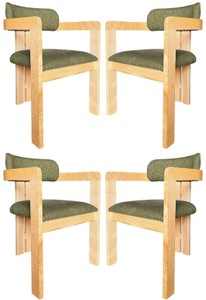 Casa Padrino ensemble de 4 chaises de salle à manger de luxe avec accoudoirs vert / naturel 56 x 54 x H. 82 cm - Meuble salle à manger - Meuble restaurant - Meuble en bois massif - Meuble de luxe