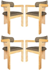 Casa Padrino ensemble de 4 chaises de salle à manger de luxe avec accoudoirs noir / naturel 56 x 54 x H. 82 cm - Meuble salle à manger - Meuble restaurant - Meuble en bois massif - Meuble de luxe