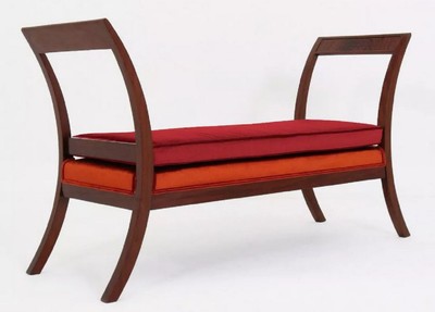 Casa Padrino Luxus Art Deco Sitzbank Bordeauxrot / Orange / Braun 152 x 50 x H. 85 cm - Gepolsterte Wohnzimmer Bank - Art Deco Möbel - Luxus Möbel