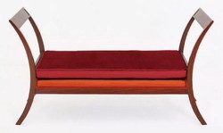 Casa Padrino banco Art Deco de lujo rojo burdeos / naranja / marrón 152 x 50 x A. 85 cm - Banco de salón tapizado - Muebles Art Deco - Muebles de lujo