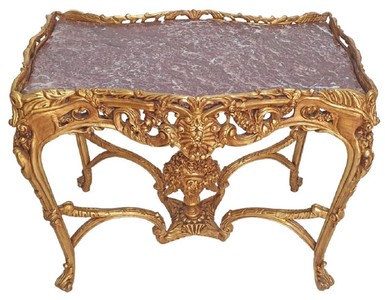 Casa Padrino Barock Beistelltisch Gold / Grau - Rechteckiger Antik Stil Tisch mit Marmorplatte - Wohnzimmer Möbel im Barockstil - Antik Stil Möbel - Barock Möbel