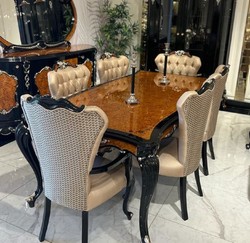 Casa Padrino luxury baroque dining room set gold / brown / black / silver - 1 Baroque Dining Table & 6 Baroque Dining Chairs - Baroque dining room furniture - Noble & Magnificent