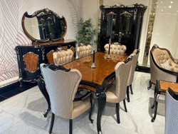 Casa Padrino luxury baroque dining room set gold / brown / black / silver - 1 Baroque Dining Table & 6 Baroque Dining Chairs - Baroque dining room furniture - Noble & Magnificent