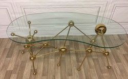 Casa Padrino scrivania di design di lusso oro 160 x 75 x A. 77 cm - Tavolo da ufficio in metallo con piano in vetro curvato - Tavolo da computer - Mobili per ufficio di design di lusso