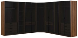 Casa Padrino armadio ad angolo di lusso marrone / nero 345 x 345 x A. 220 cm - Armadio camera da letto in legno massello con 11 ante in vetro e illuminazione a led - Mobili camera da letto di lusso
