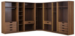 Casa Padrino armadio ad angolo di lusso marrone / nero 345 x 345 x A. 220 cm - Armadio camera da letto in legno massello con 11 ante in vetro e illuminazione a led - Mobili camera da letto di lusso