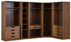 Casa Padrino armadio ad angolo di lusso marrone / nero 345 x 195 x A. 220 cm - Armadio camera da letto in legno massello con 8 ante in vetro e illuminazione a led - Mobili camera da letto di lusso