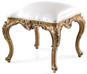 Casa Padrino tabouret baroque de luxe en cuir blanc / marron - Tabouret de style baroque fait main avec cuir véritable de haute qualité - Meuble baroque - Qualité de luxe - Fabriqué en Italie