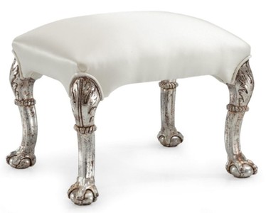 Luxus Barock Leder Hocker Sitzhocker Weiß Antik Silber Luxury Baroque Leather Stool White Antique Silver