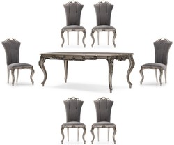 Casa Padrino ensemble de salle à manger baroque de luxe gris / argent - 1 Table à Manger Baroque & 6 Chaises à Manger Baroques - Meuble de salle à manger de luxe de style baroque Casa Padrino ensemble de salle à manger baroque de luxe gris / argent - 1 Table à Manger Baroque & 6 Chaises à Manger Baroques - Meuble de salle à manger de luxe de style baroque