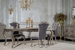 Casa Padrino ensemble de salle à manger baroque de luxe gris / argent - 1 Table à Manger Baroque & 6 Chaises à Manger Baroques - Meuble de salle à manger de luxe de style baroque