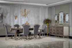 Casa Padrino ensemble de salle à manger baroque de luxe gris / argent - 1 Table à Manger Baroque & 6 Chaises à Manger Baroques - Meuble de salle à manger de luxe de style baroque Casa Padrino ensemble de salle à manger baroque de luxe gris / argent - 1 Table à Manger Baroque & 6 Chaises à Manger Baroques - Meuble de salle à manger de luxe de style baroque