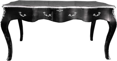 Barock Sekretär Schwarz Silber Baroque Secretary Desk Black Silver